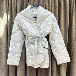 Natalie Martin Robin Egg Blue Spring Quilted Women's Jacket with sash.